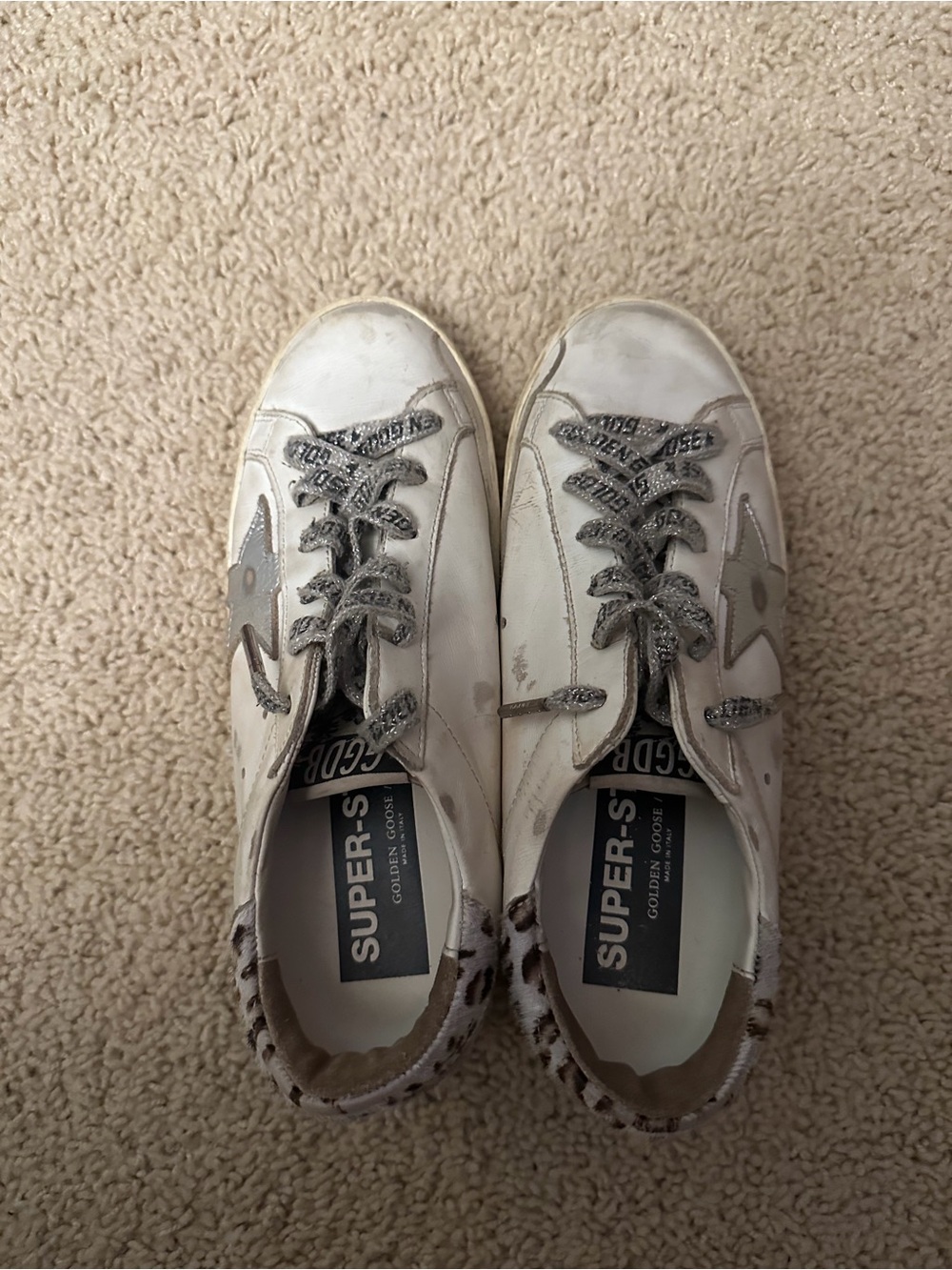 Golden Goose Super-Star White Leather Sneakers with Leopard Heel Size 7 Like New - Picture 5 of 5